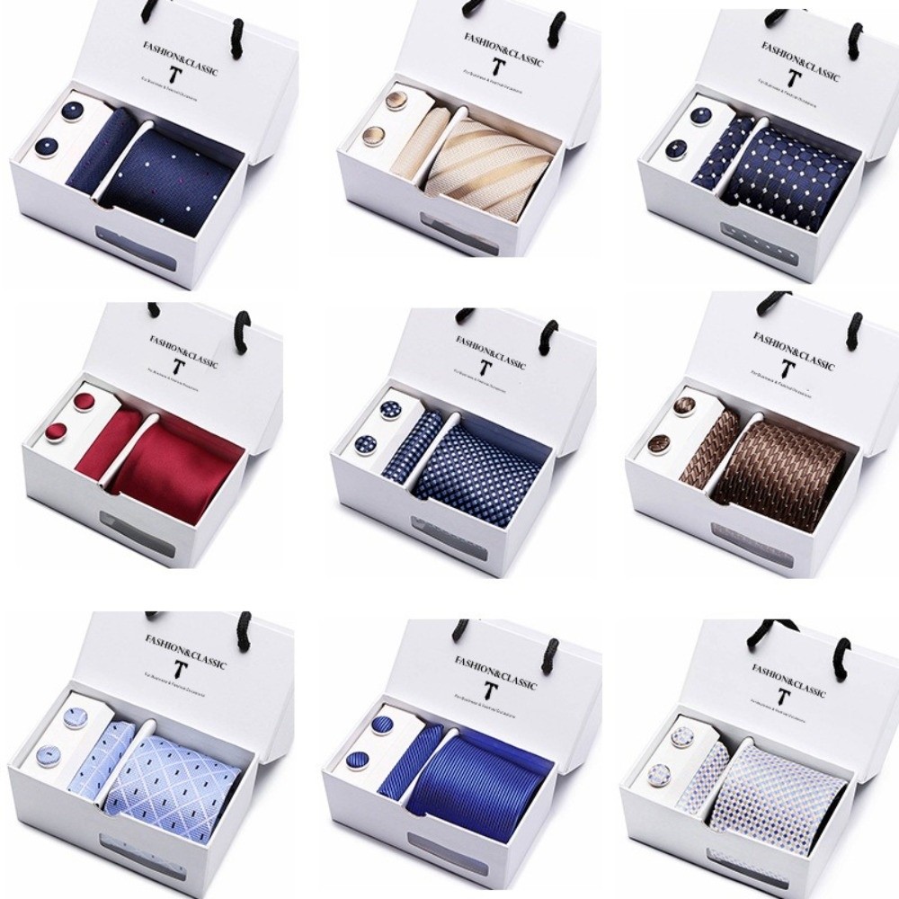 Neck Tie Set Box - Lüks Dokuma İpek Jakarlı Kravat, Klasik